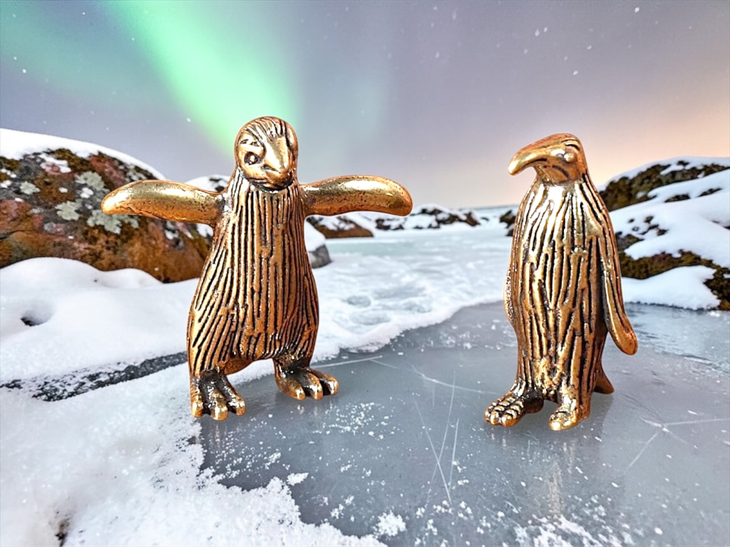 Brass Mini Penquin Pals Collectible Figurines - Set Of 2