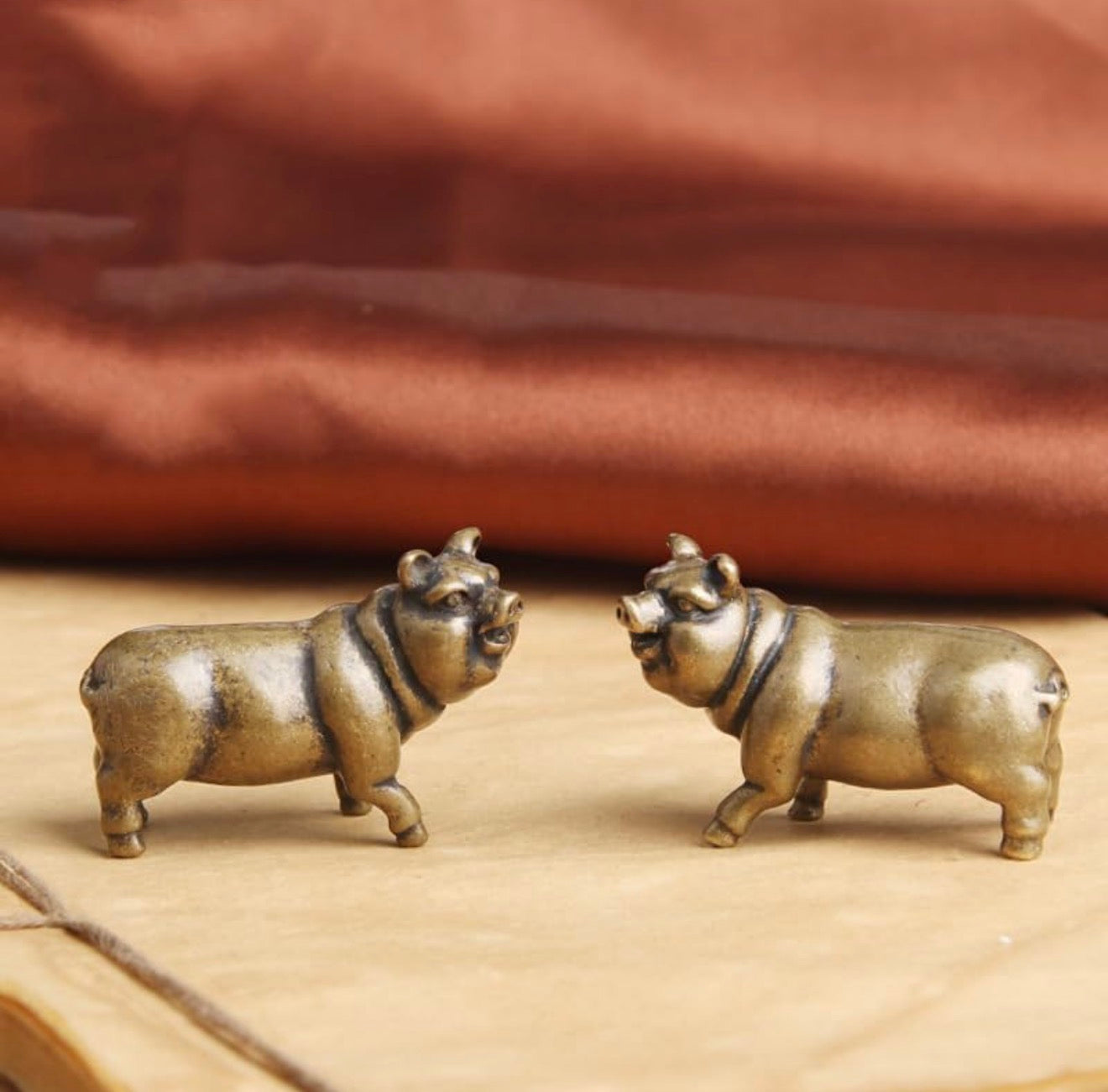 Brass Mini Piggy Pals Collectible Figurine - Set Of 2