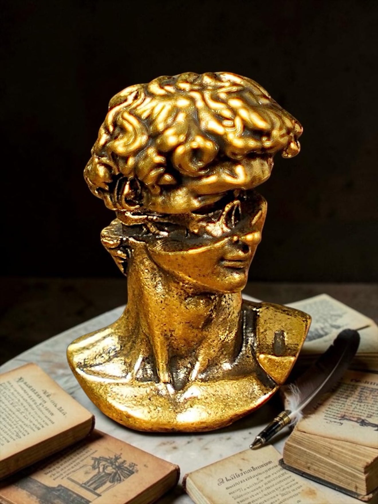 Brass Mini David Bust Collectible Figurine