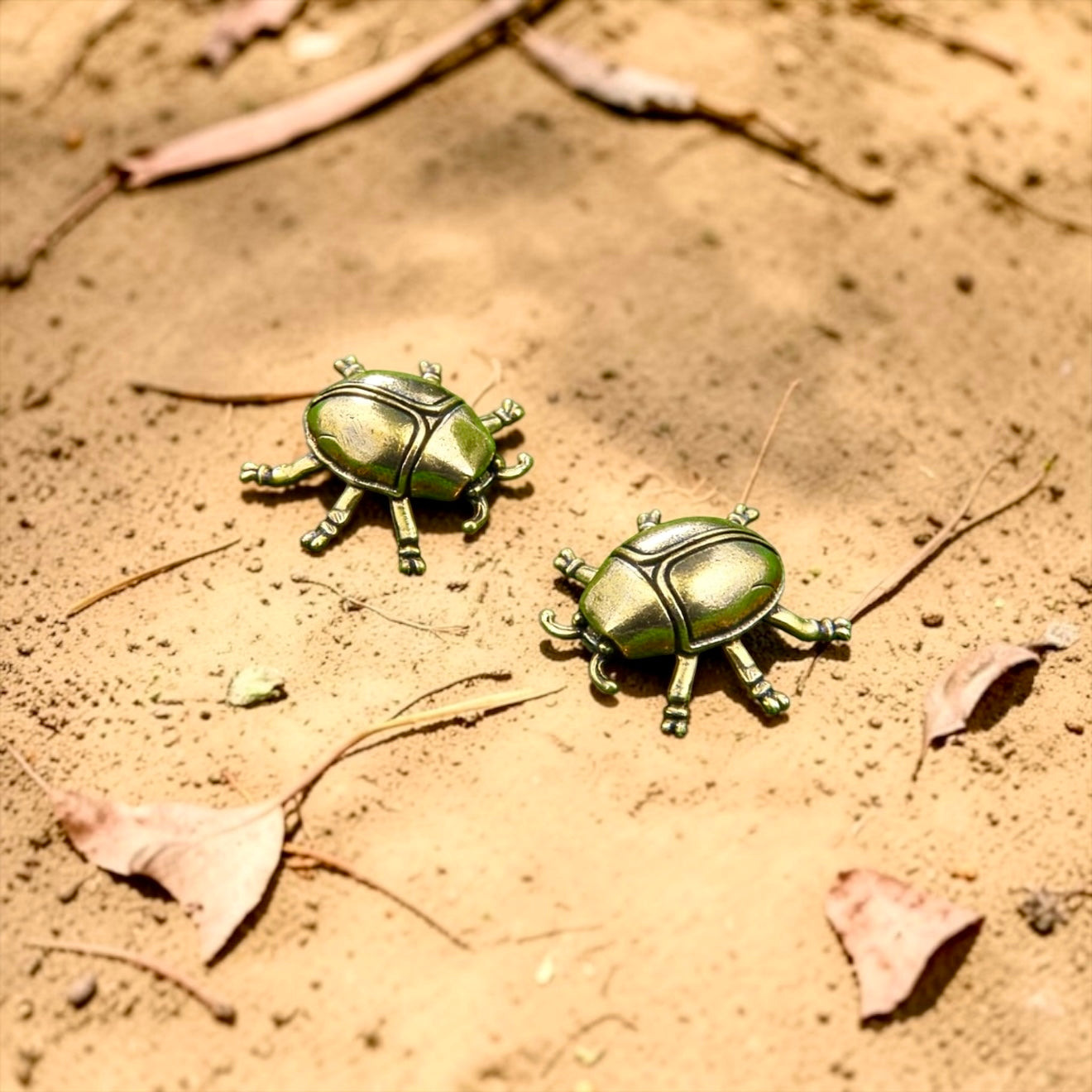 Brass Mini Beetle Bud Figurines - Set Of 2