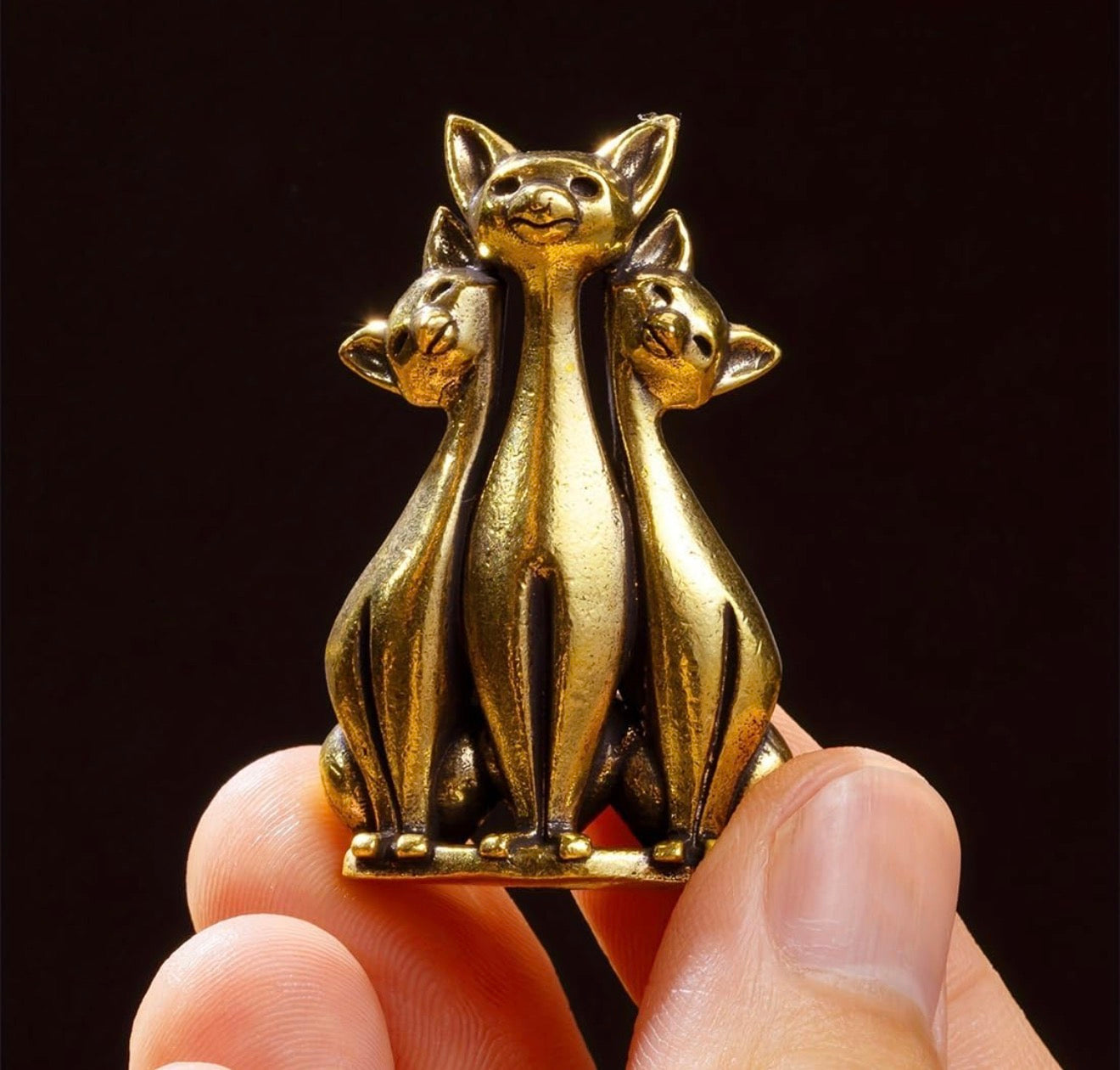 Brass Mini Cat Trio Collectible Figurine