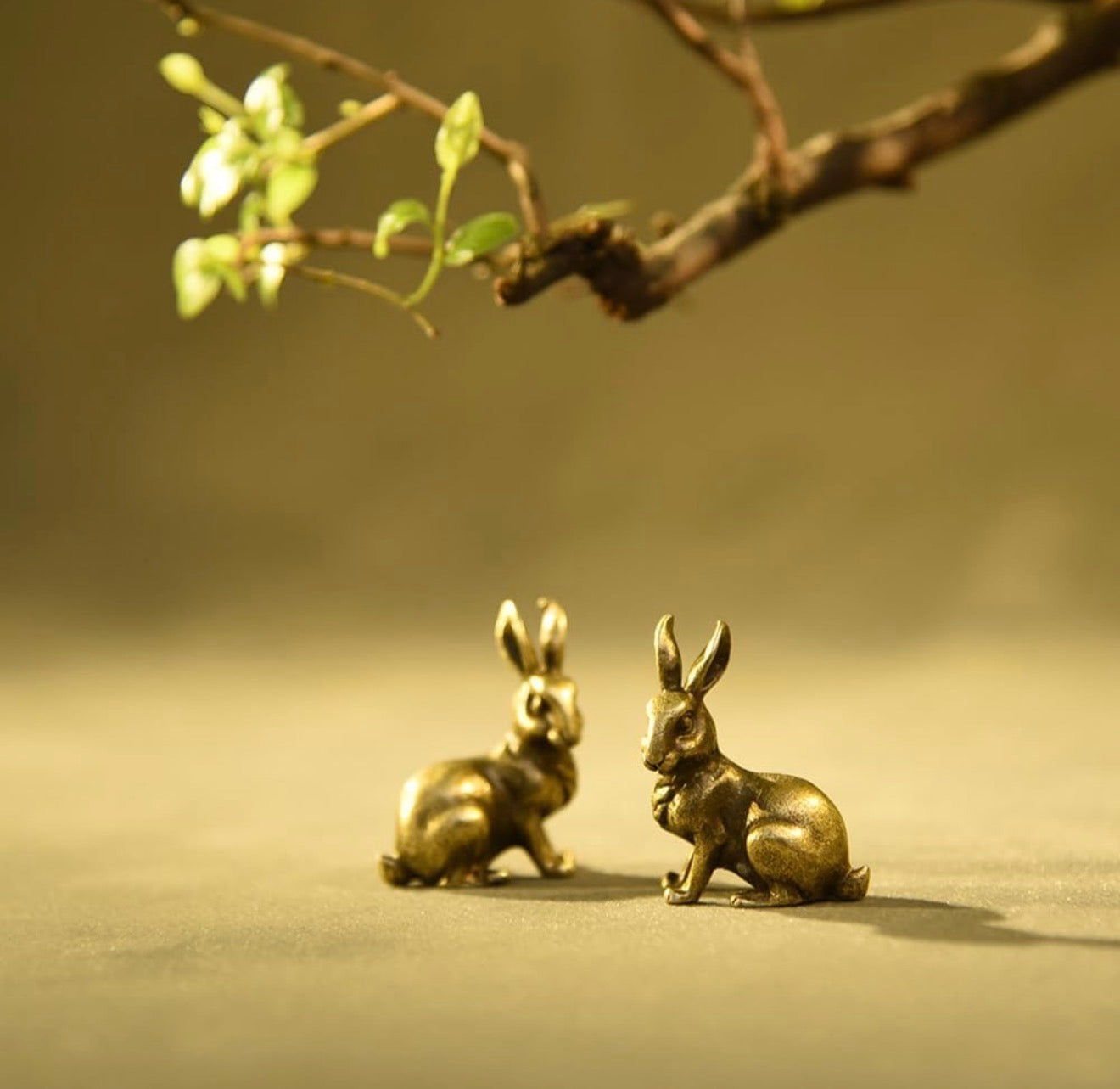 Brass Mini Rabbit Buds Collectible Figurines - Set Of 2