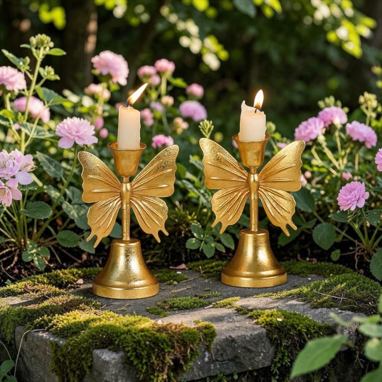 Taper Gold Butterfly Shaped Candle Holders - Set of 2