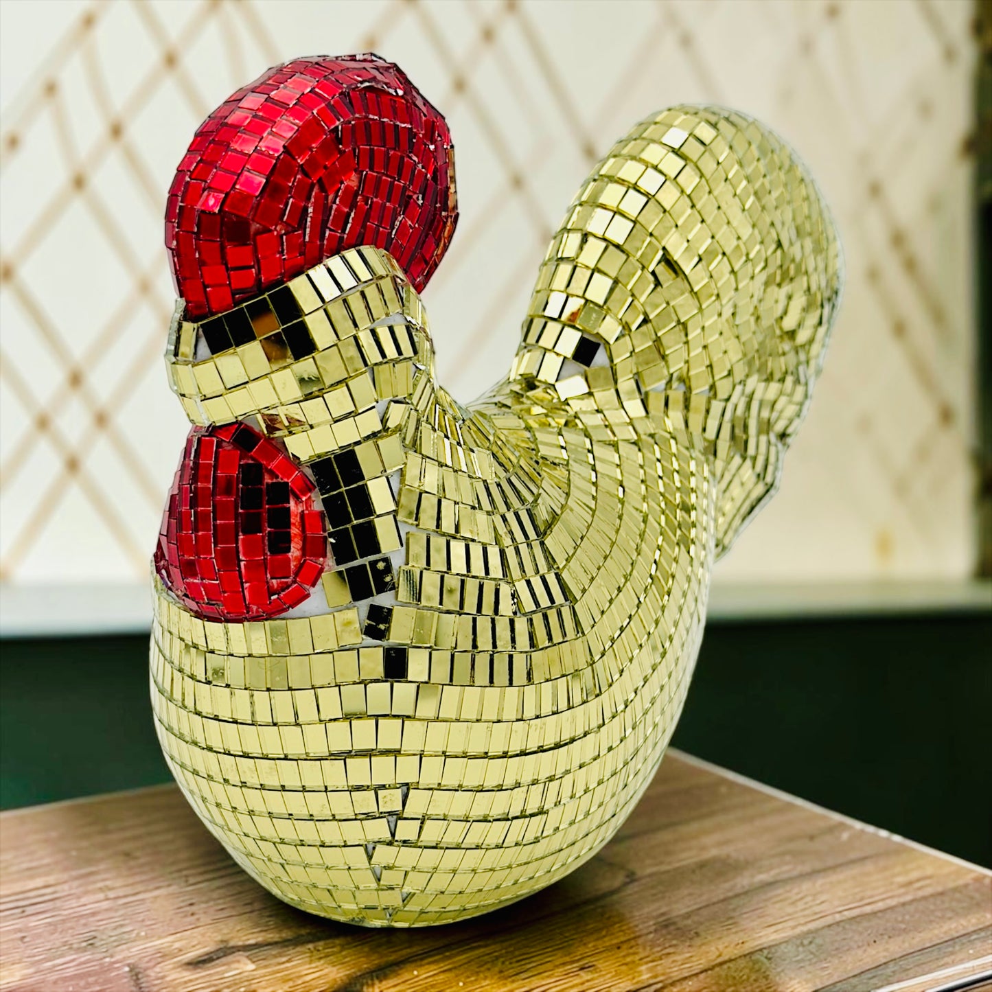 Retro Gold Mosaic Rooster Figurine
