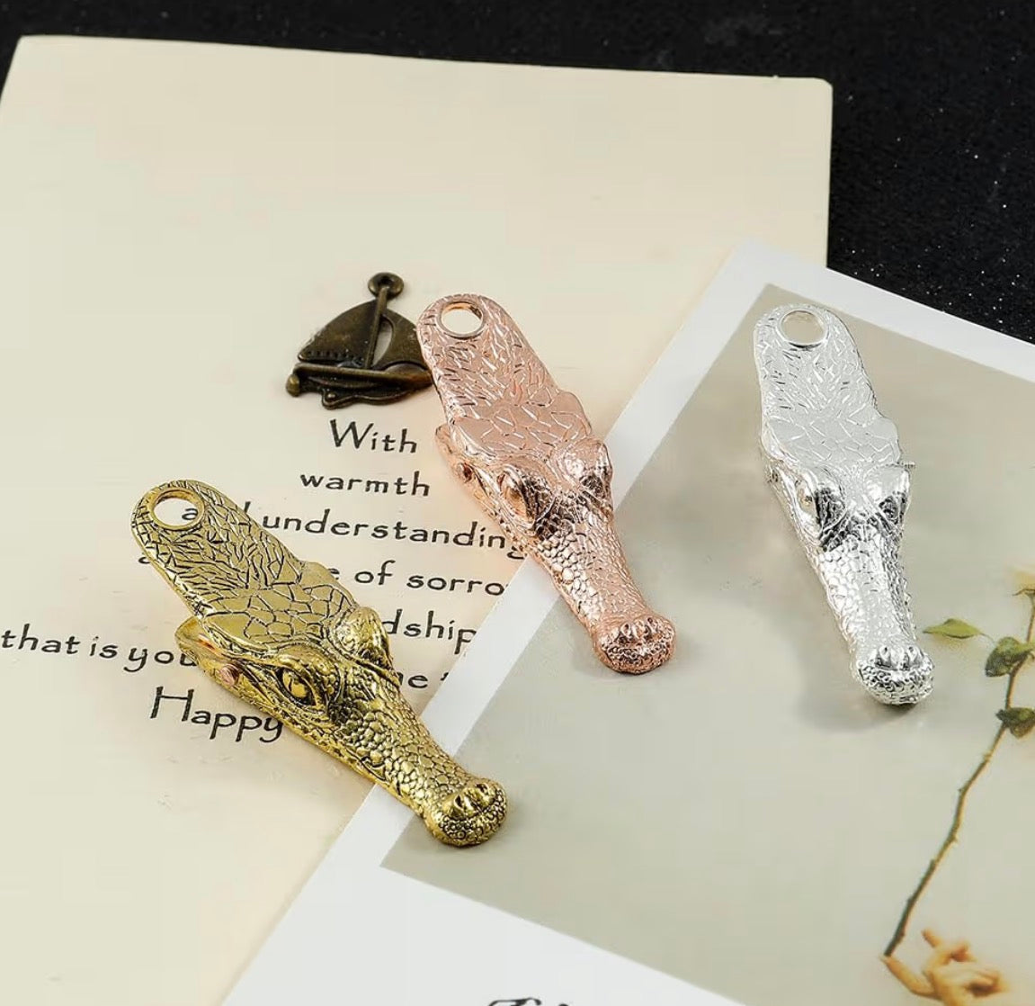 Retro Metal Crocodile Head Book Journal Clip - Set Of 3