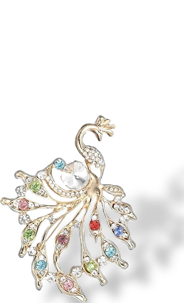 Vintage Rhinestone Peacock Brooch 