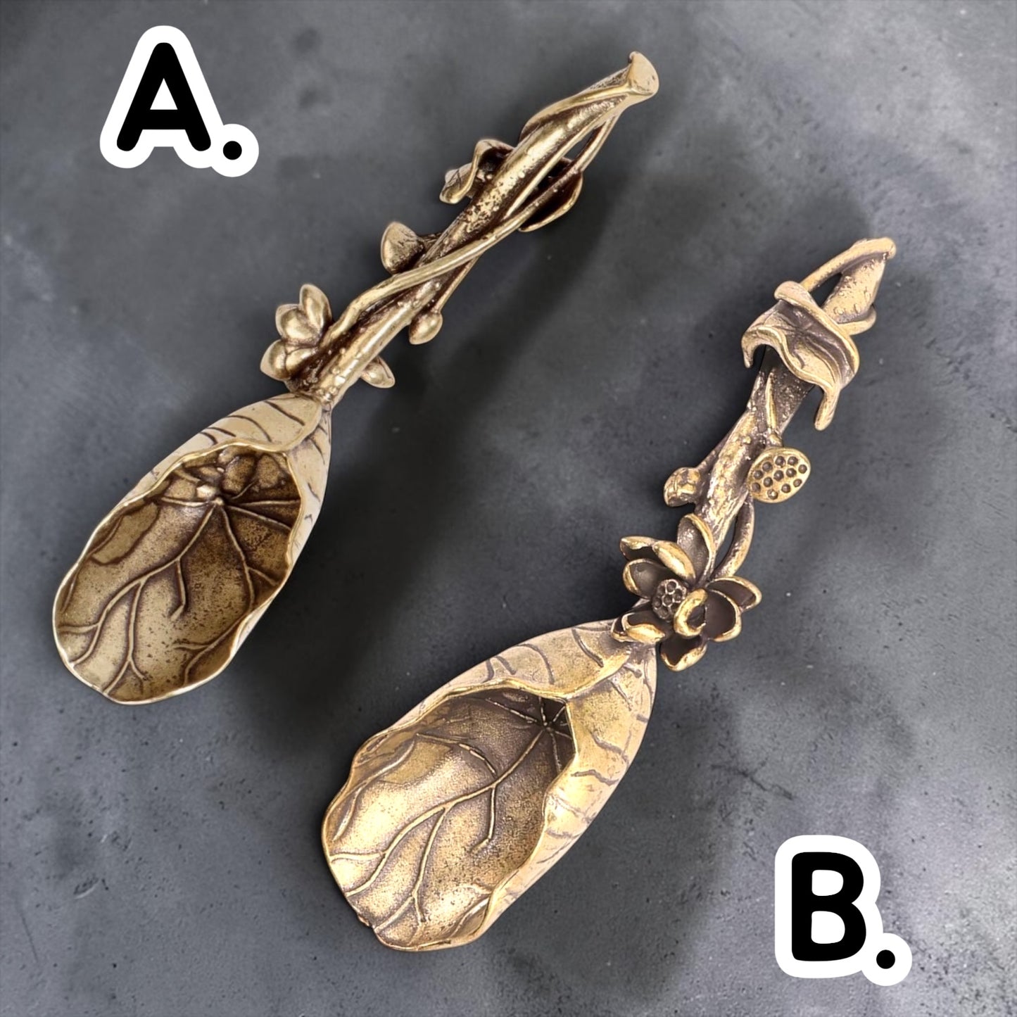 Brass Lotus Flower Shovel Spoon- Tea Coffee or Dessert Spoons
