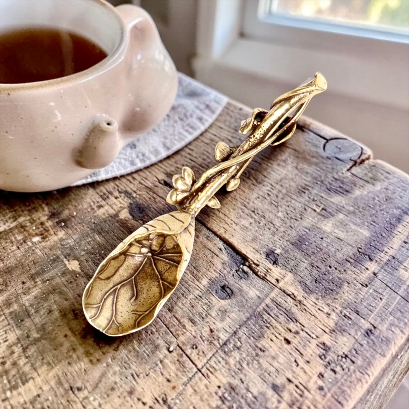 Brass Lotus Flower Shovel Spoon- Tea Coffee or Dessert Spoons
