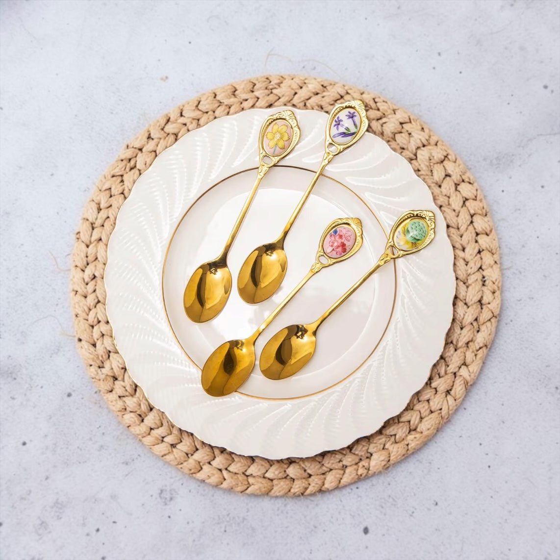 Stainless Steel Elegant Floral Mini Teaspoon - Set Of 4