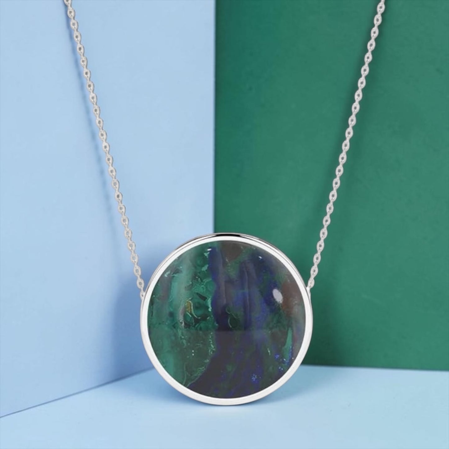 Sterling Silver Azurite Crystal Slider Pendant Necklace