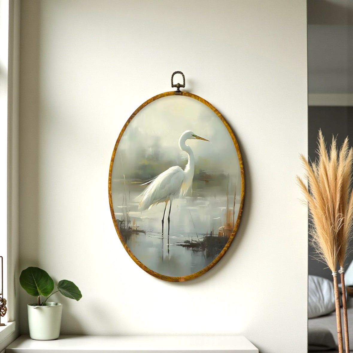 Canvas Animal Artwork: Oval Framed