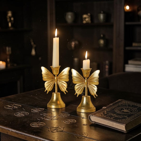 Taper Gold Butterfly Shaped Candle Holders - Set of 2
