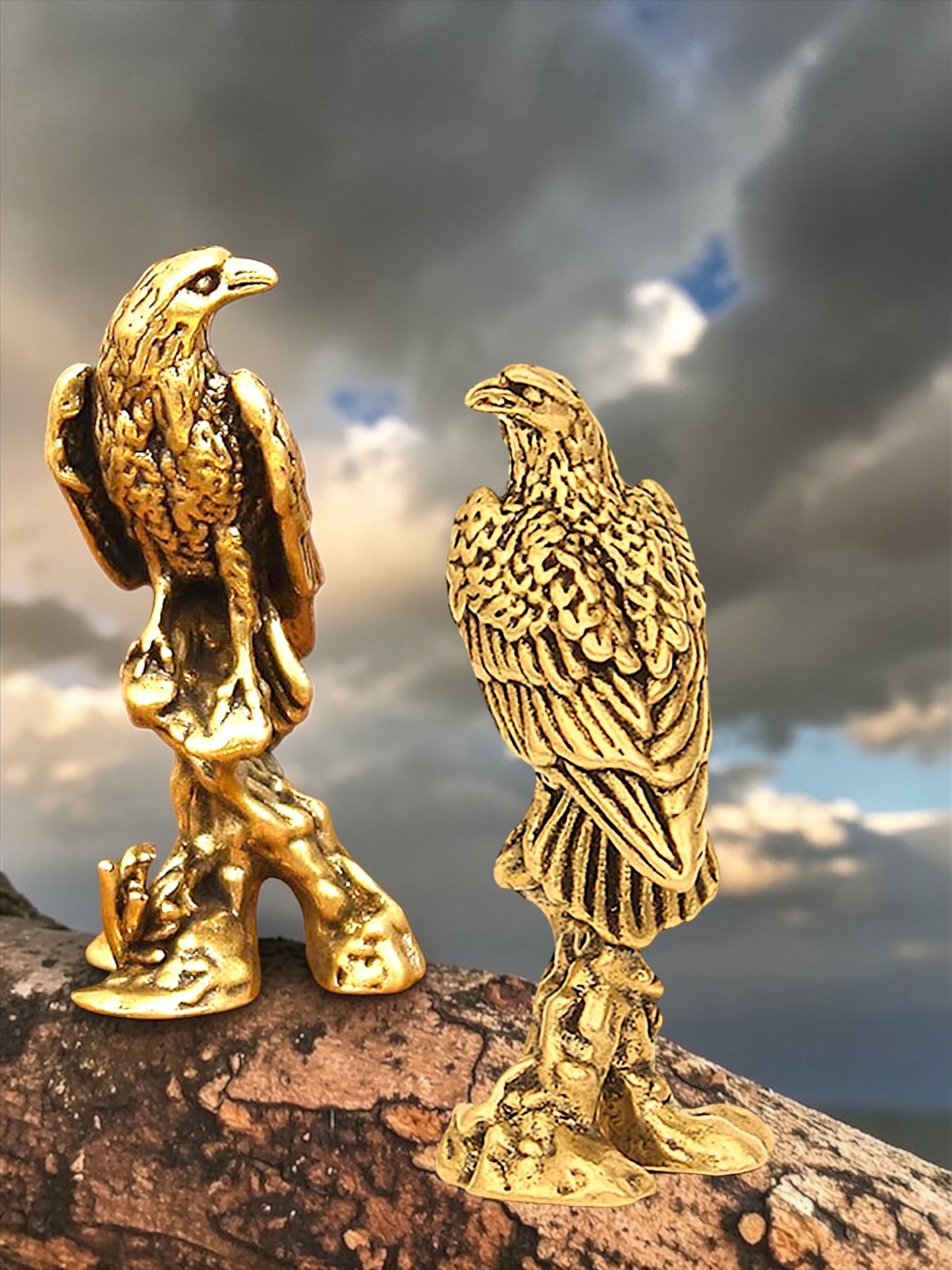 Brass Mini Eagle Collectible Figurine - Set Of 2