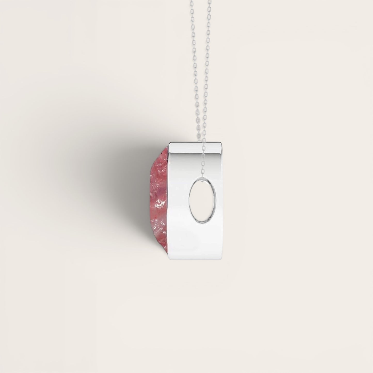 Sterling Silver Pink Moonstone Crystal Slider Pendant Necklace