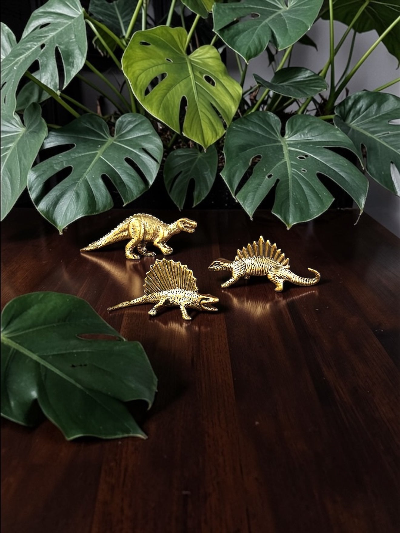 Brass Mini Spiny Dinosaur Collectible Figurines - Set Of 3