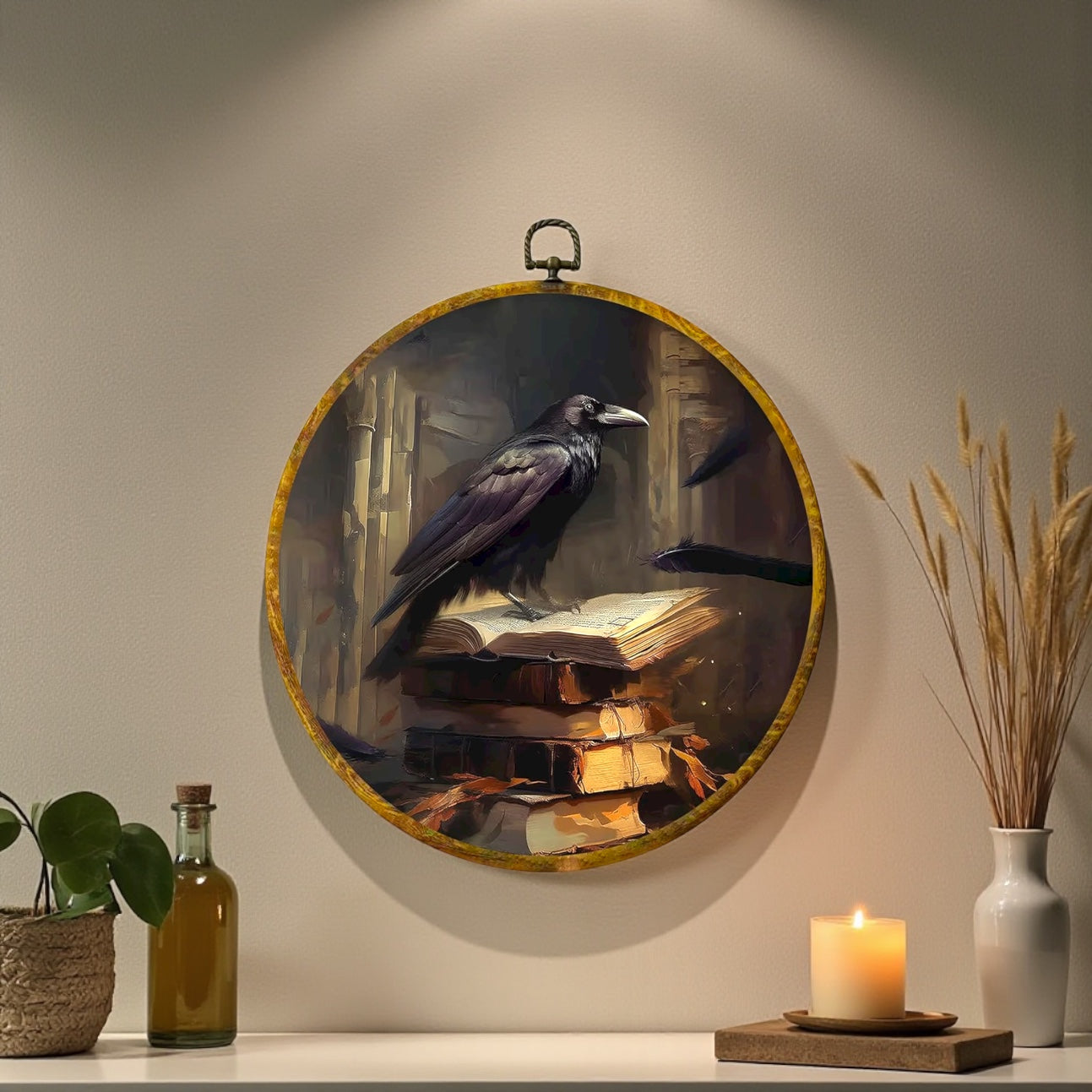 Canvas Animal Artwork: Round Framed