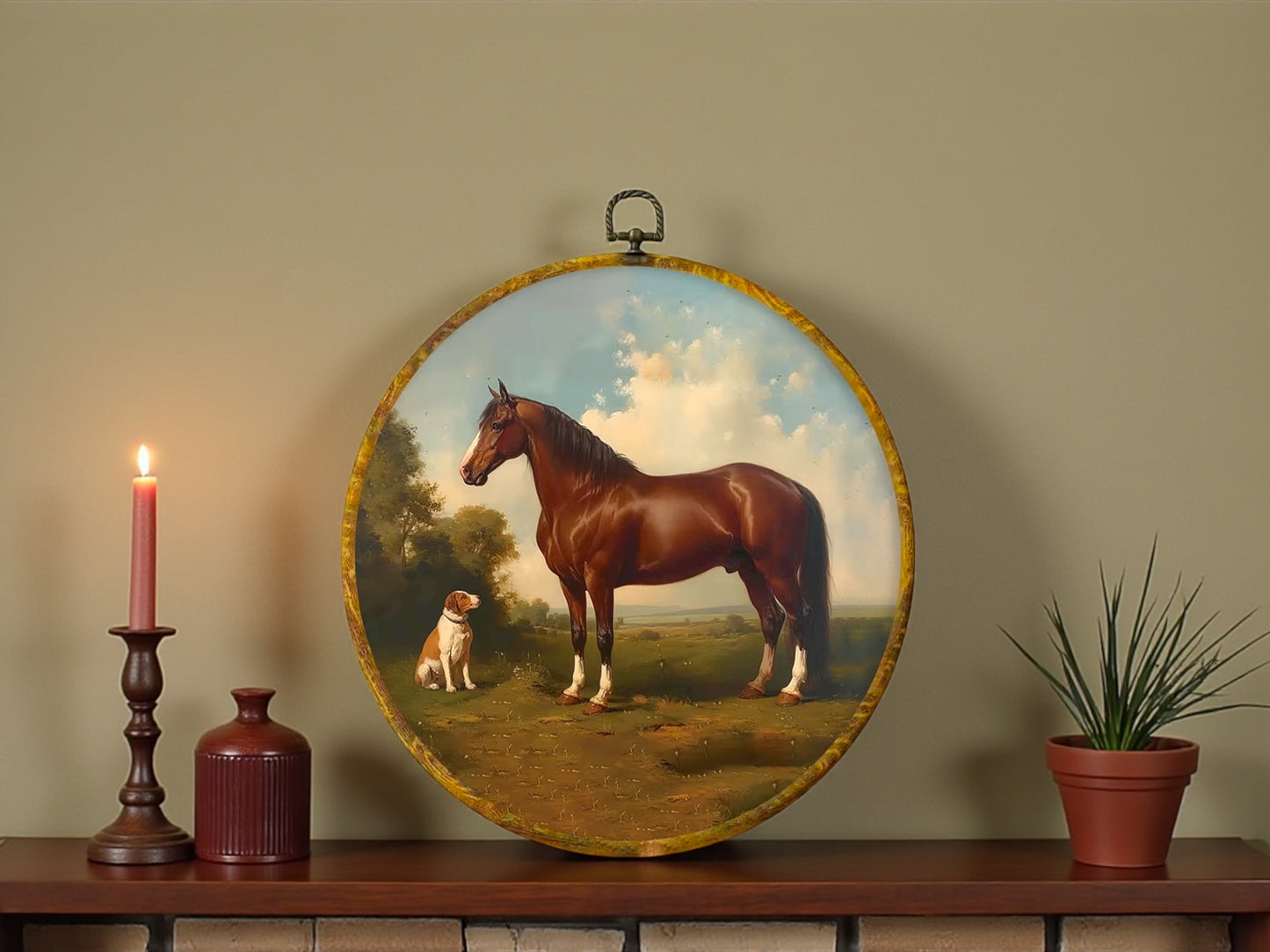 Canvas Animal Artwork: Round Framed