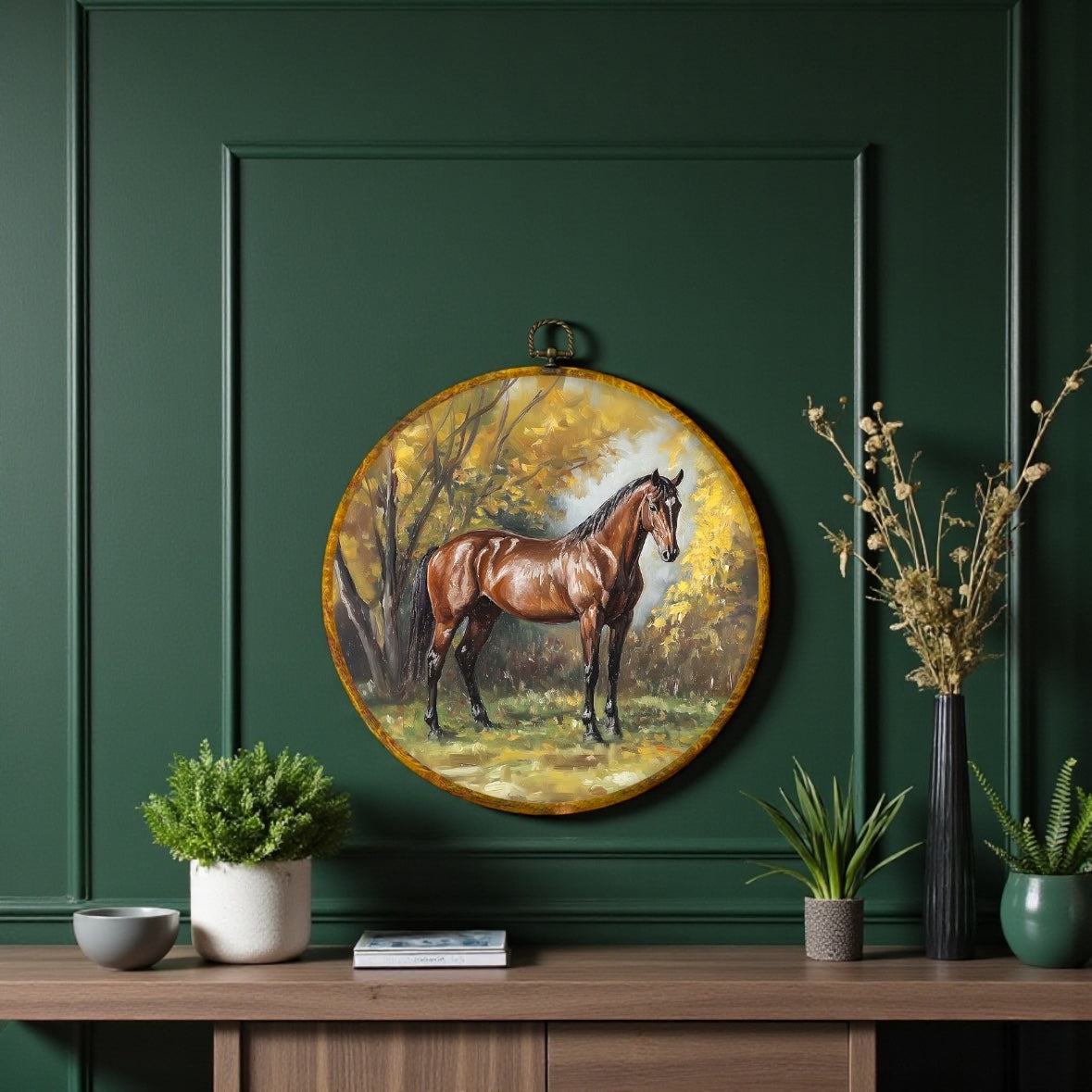 Canvas Animal Artwork: Round Framed