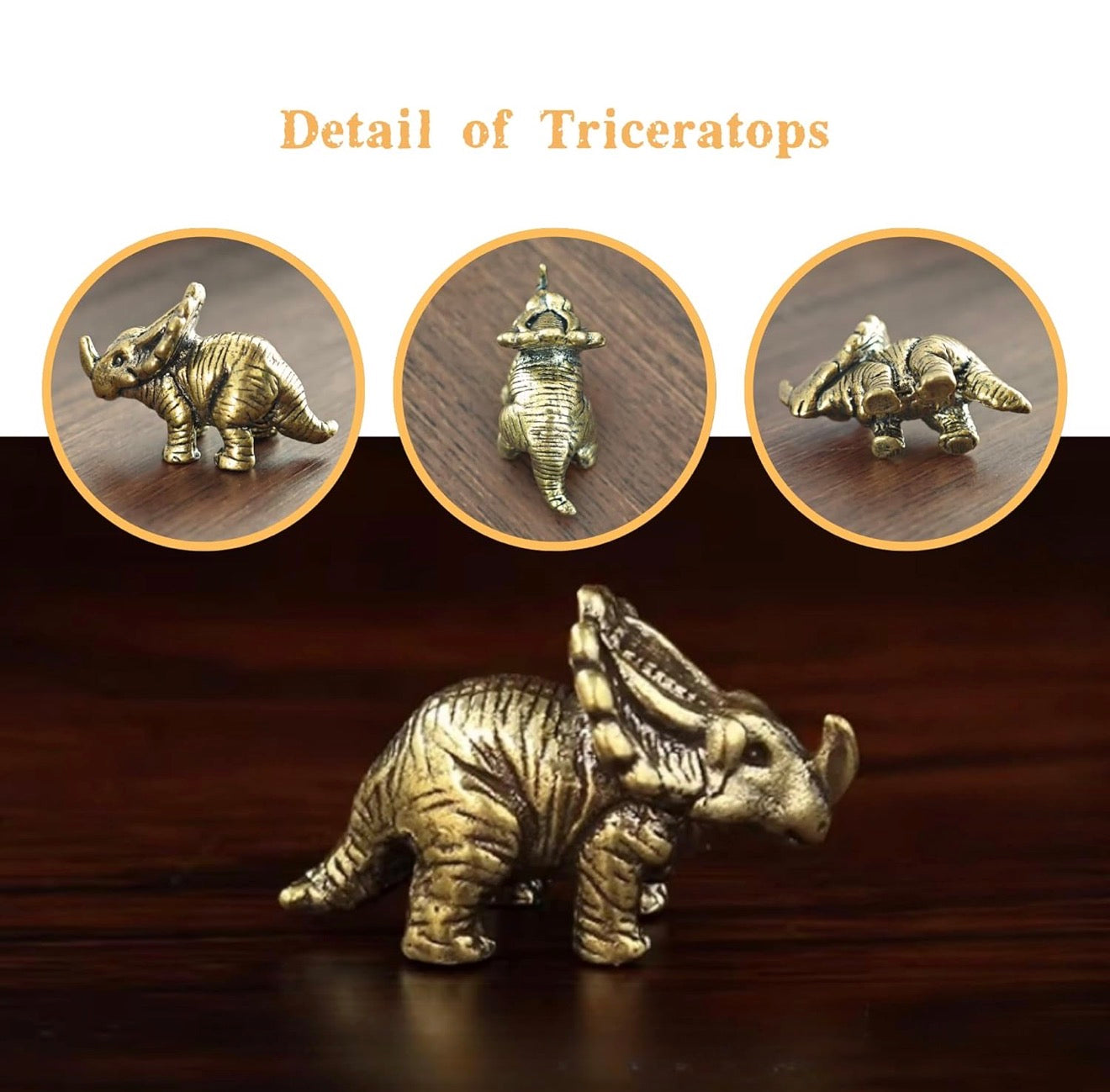Brass Mini Dinosaur Collectible Figurines - Set Of 3