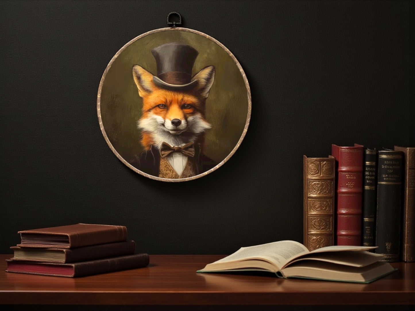 Canvas Animal Artwork: Round Framed