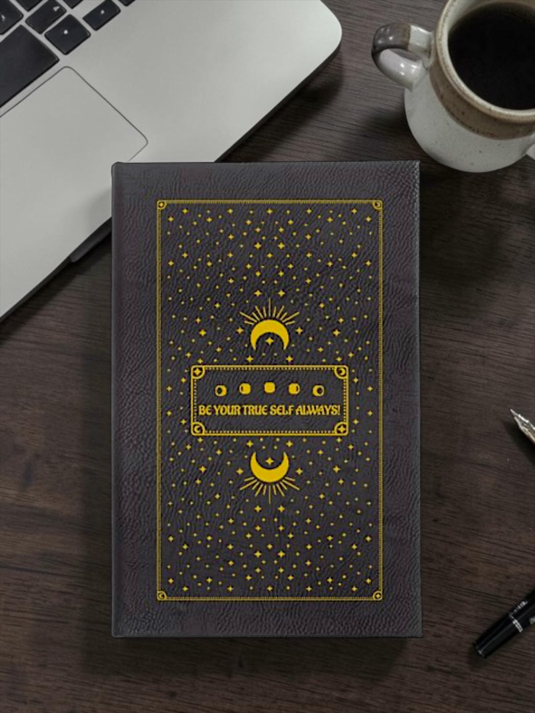 Faux Leather Lined Journal: Be Your True Self Sun Moon