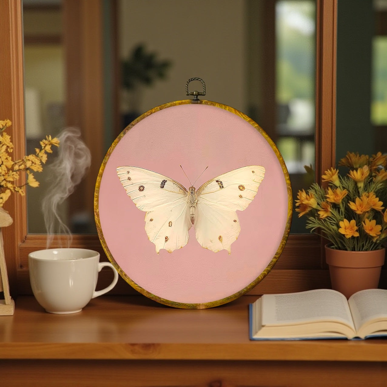 Canvas Animal Artwork: Round Framed