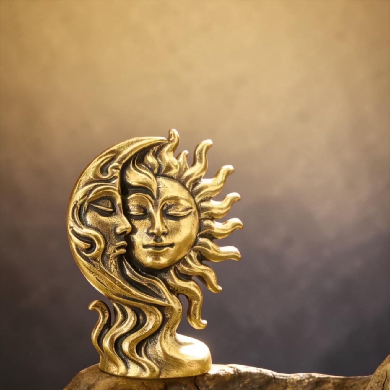 Brass Mini Sun & Moon Shine On Collectible Figurine