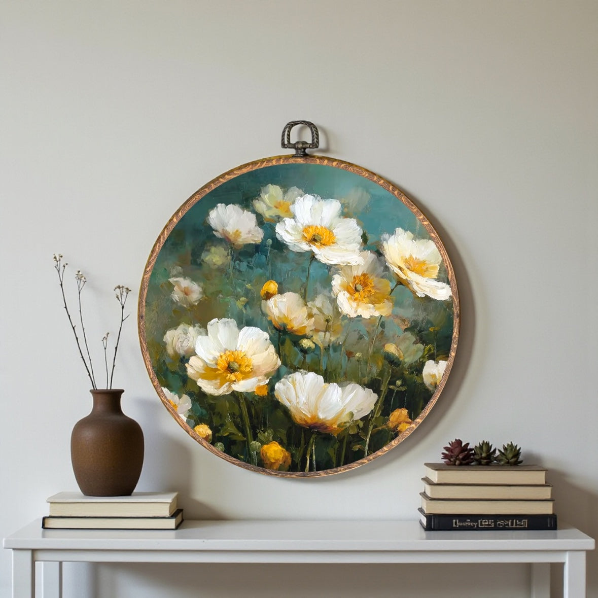 Canvas Animal Artwork: Round Framed