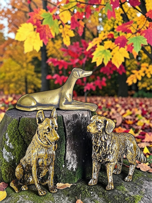 Brass Mini Dog Trio Collectible Figurines - Set Of 3