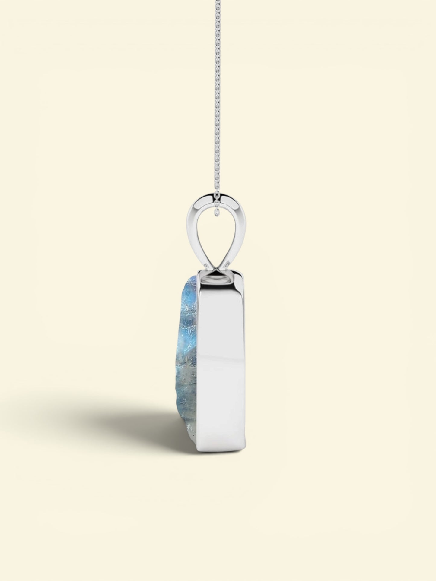 Sterling Silver Natural Rainbow Moonstone Raw Gemstones Pendant Necklace