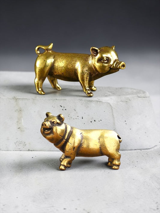 Brass Mini Piggy Pals Collectible Figurine - Set Of 2