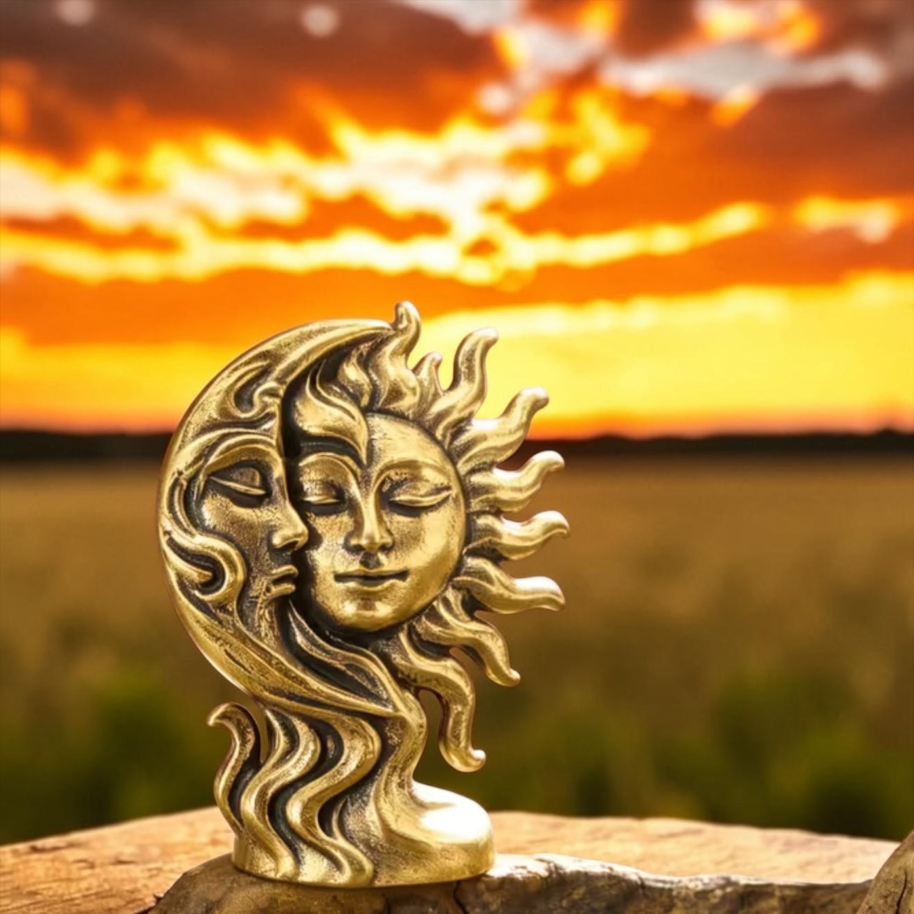 Brass Mini Sun & Moon Shine On Collectible Figurine