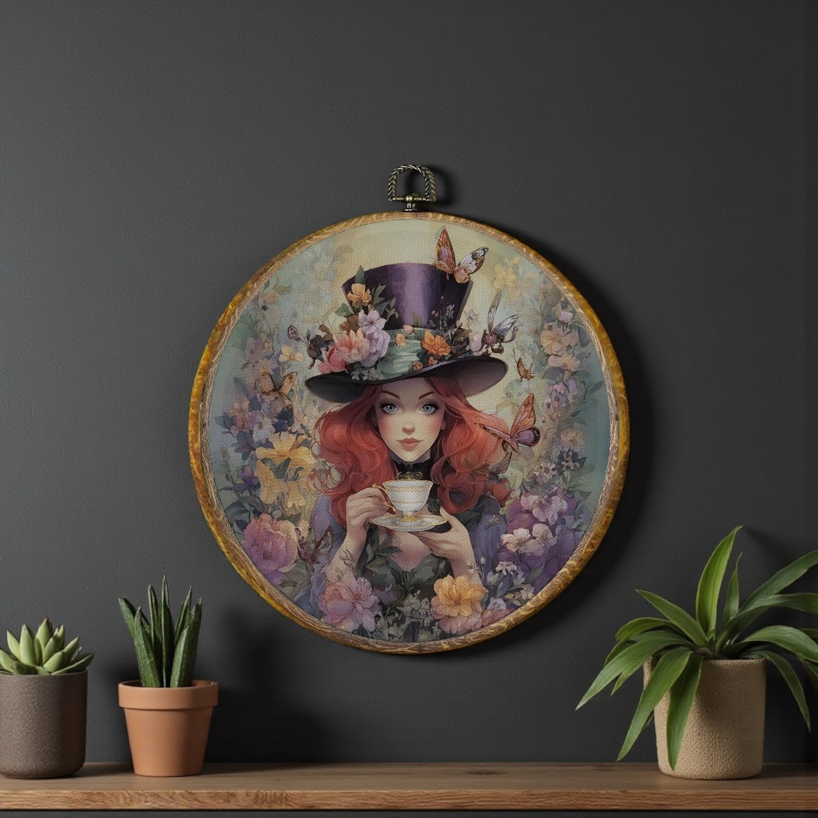 Canvas Animal Artwork: Round Framed