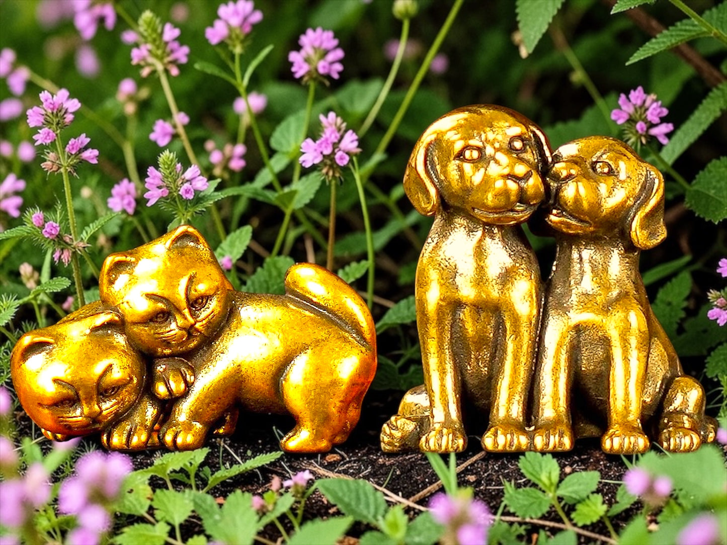 Brass Mini Cat & Dog Pals Collectible Figurines - Set Of 2