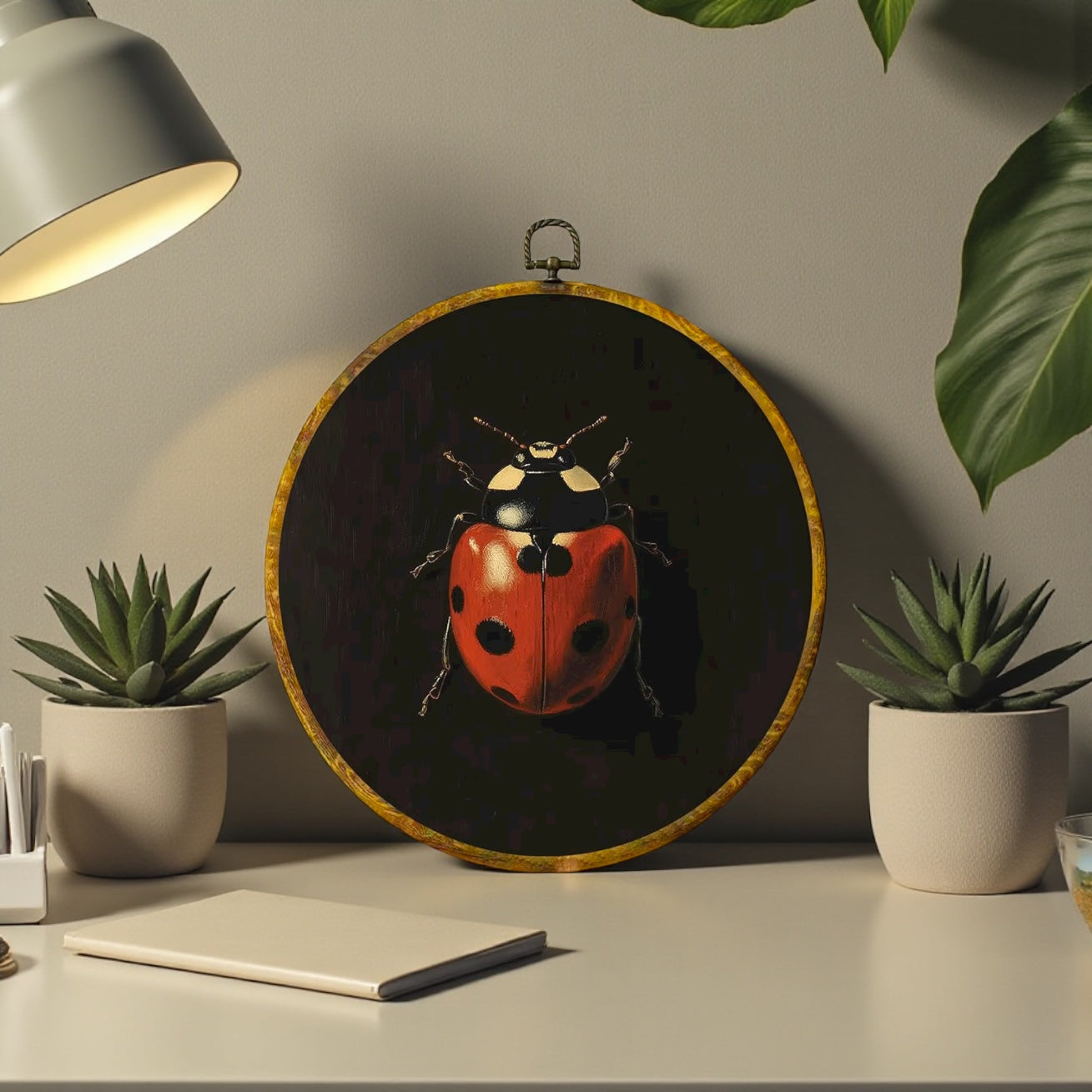 Canvas Animal Artwork: Round Framed
