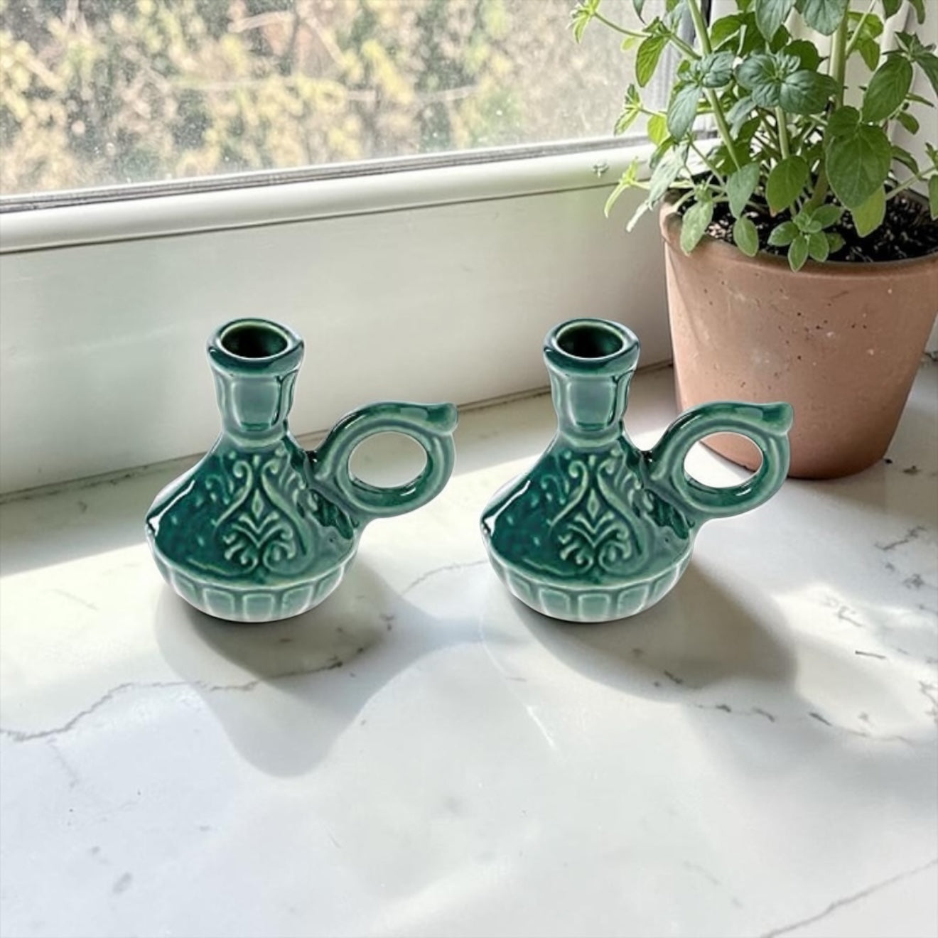 Slim Taper Ceramic Candle Holder - Set of 2