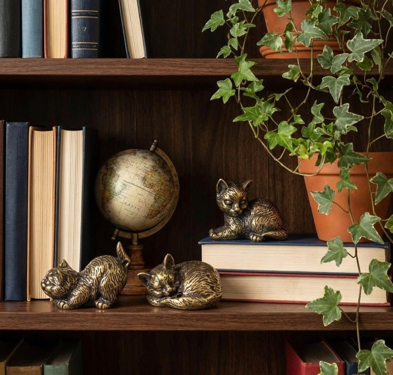 Brass Mini Cat Trio Collectible Figurines - Set Of 3