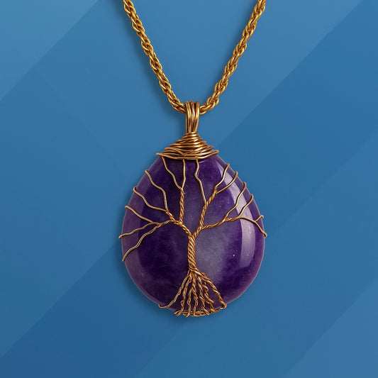 Amethyst Stone Wire Wrapped Tree of Life Necklace