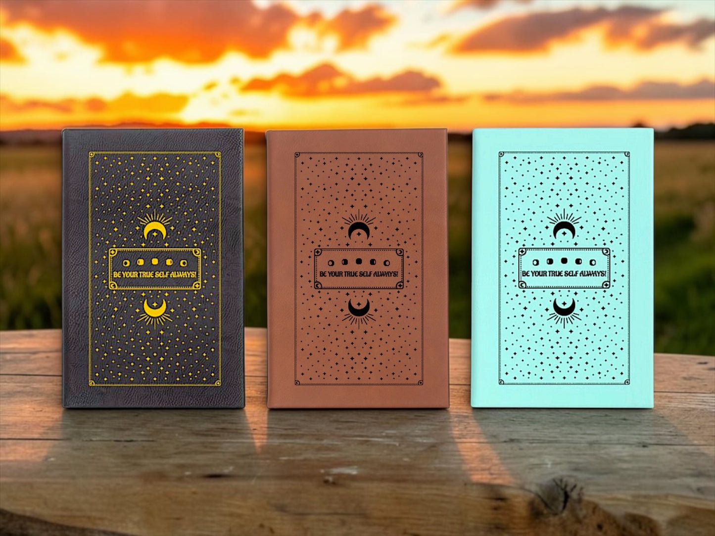 Faux Leather Lined Journal: Be Your True Self Sun Moon