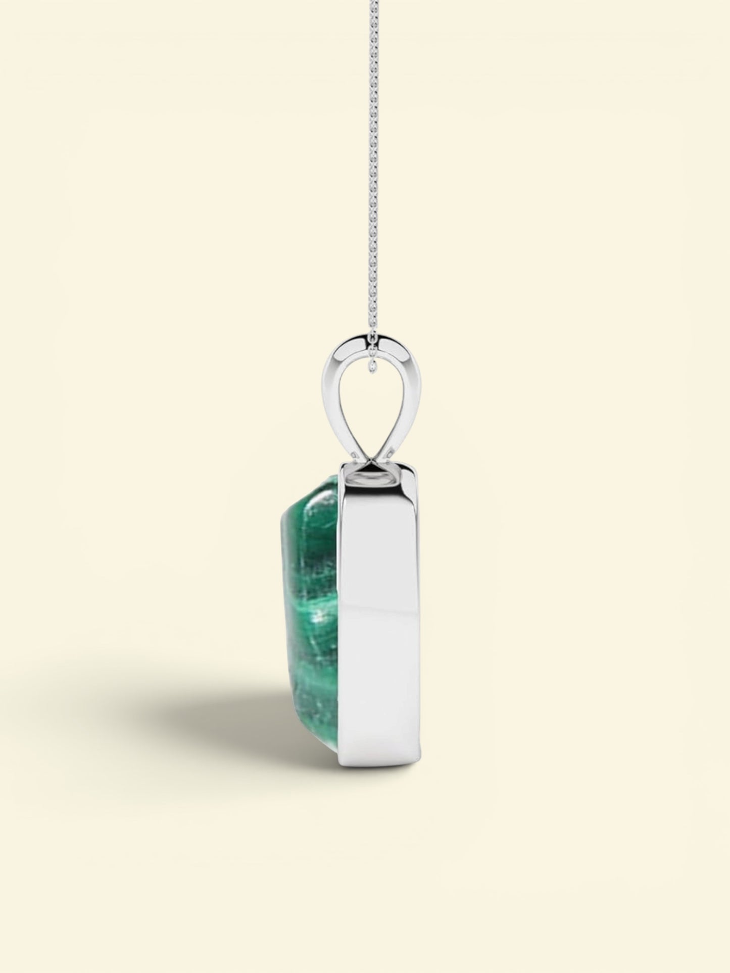 Sterling Silver Natural Malachite Raw Gemstones Pendant Necklace