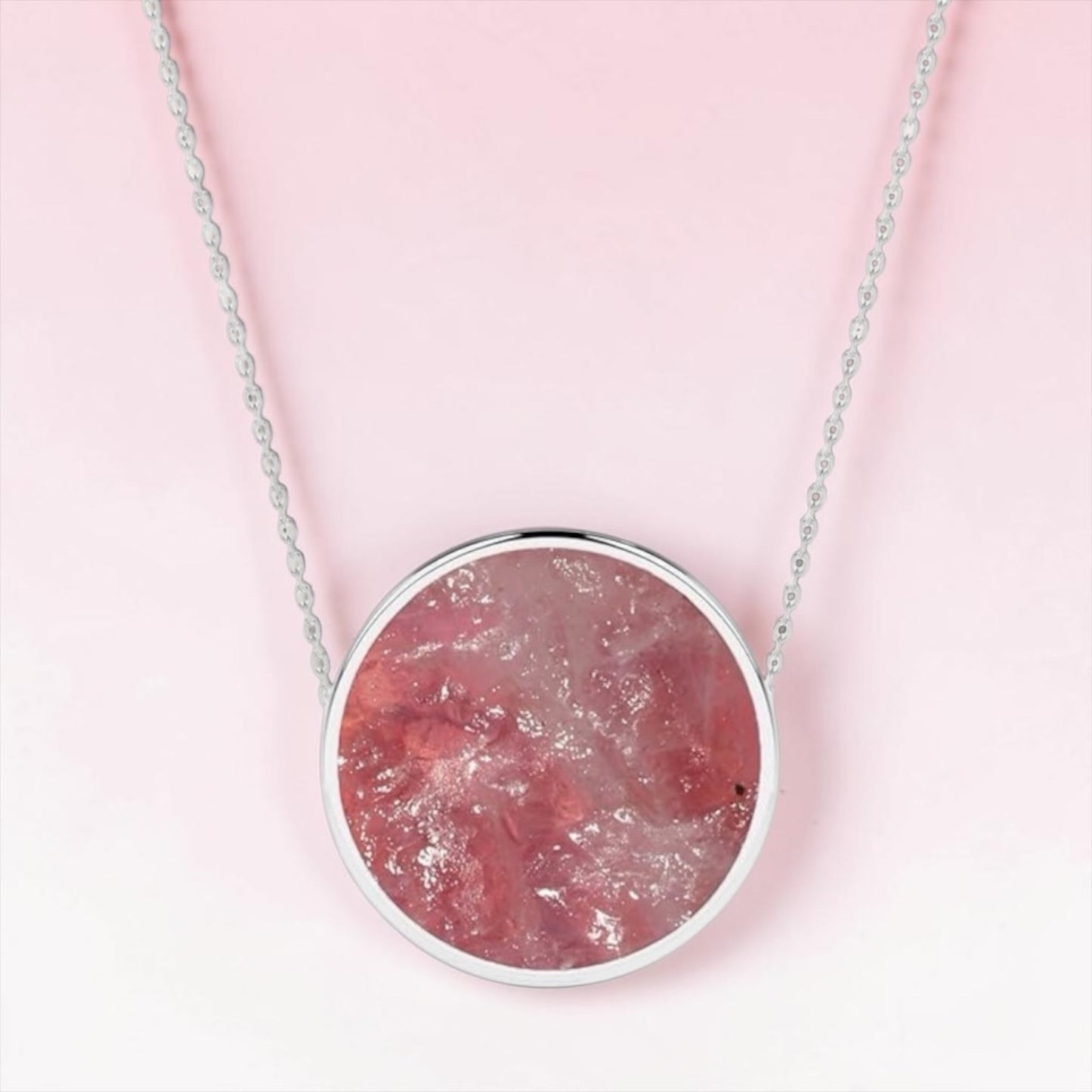 Sterling Silver Pink Moonstone Crystal Slider Pendant Necklace
