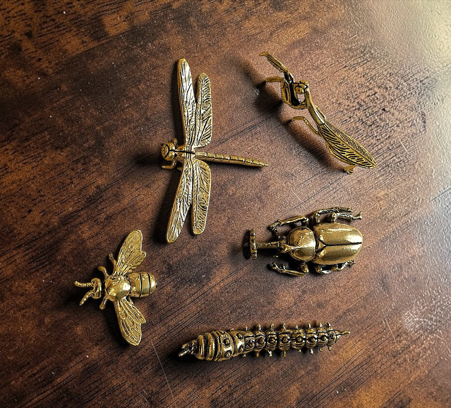 Brass Mini Insect Collectible Figurines - Set Of 5