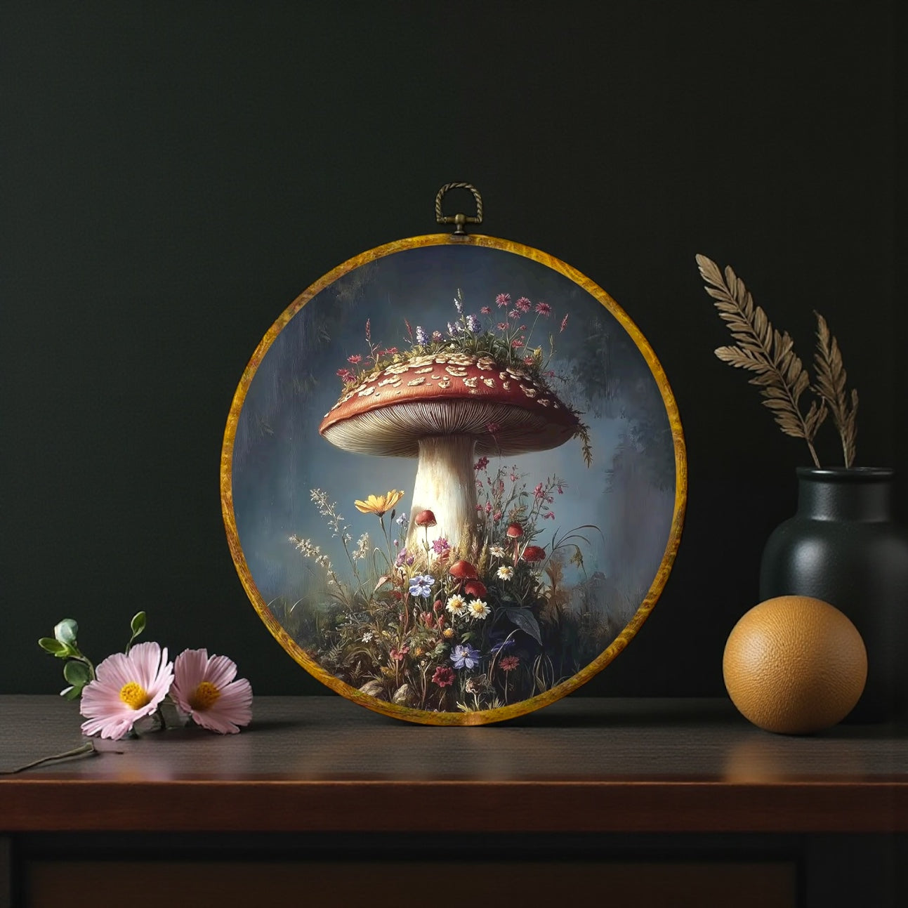 Canvas Animal Artwork: Round Framed