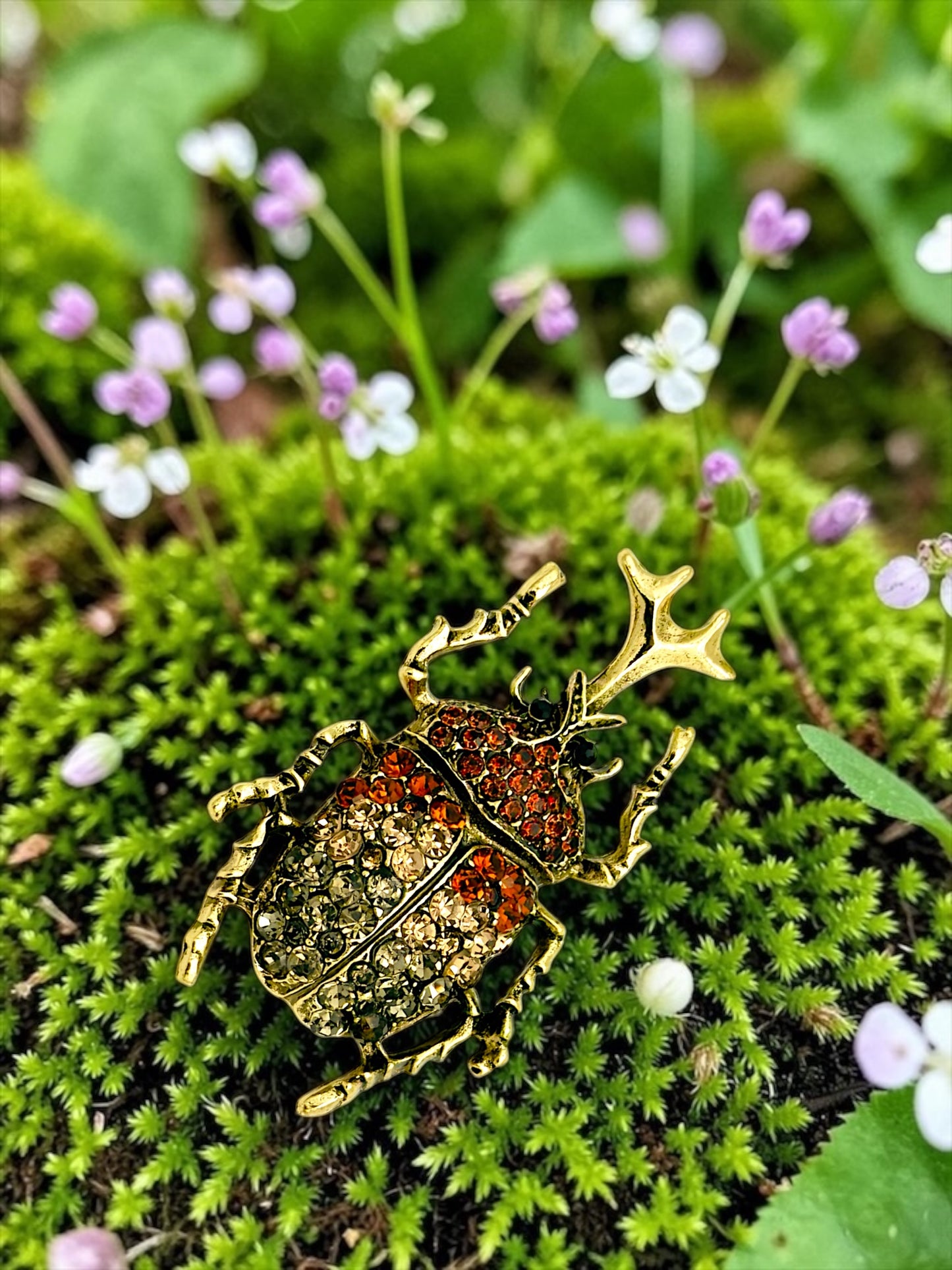 Vintage Rhinestone Beetle Brooch