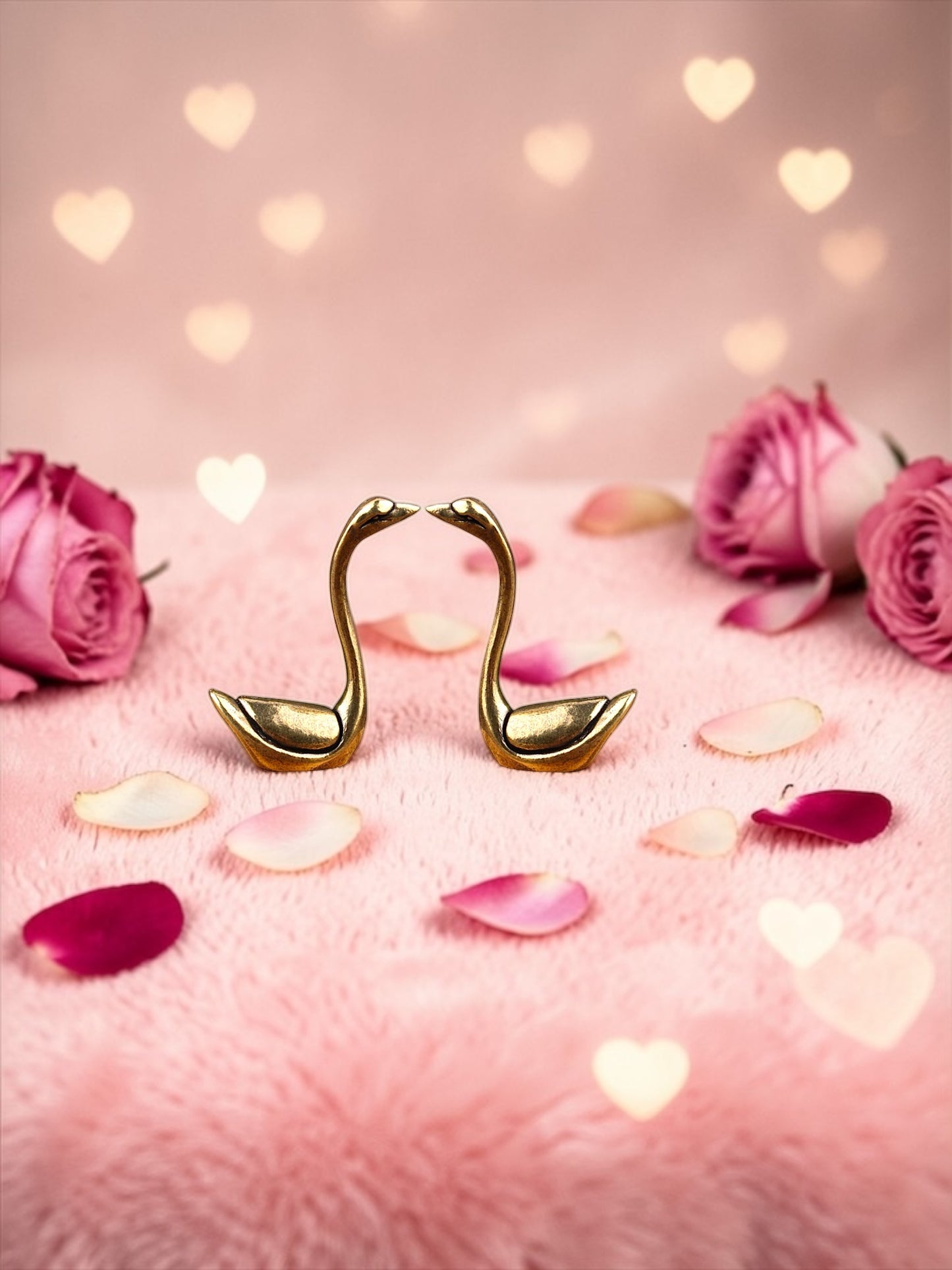 Brass Mini Swan Lovers Collectible Figurines - Set Of 2