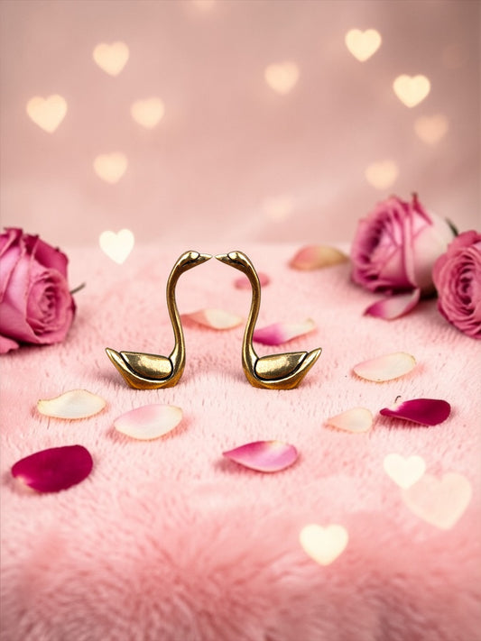 Brass Mini Swan Lovers Collectible Figurines - Set Of 2