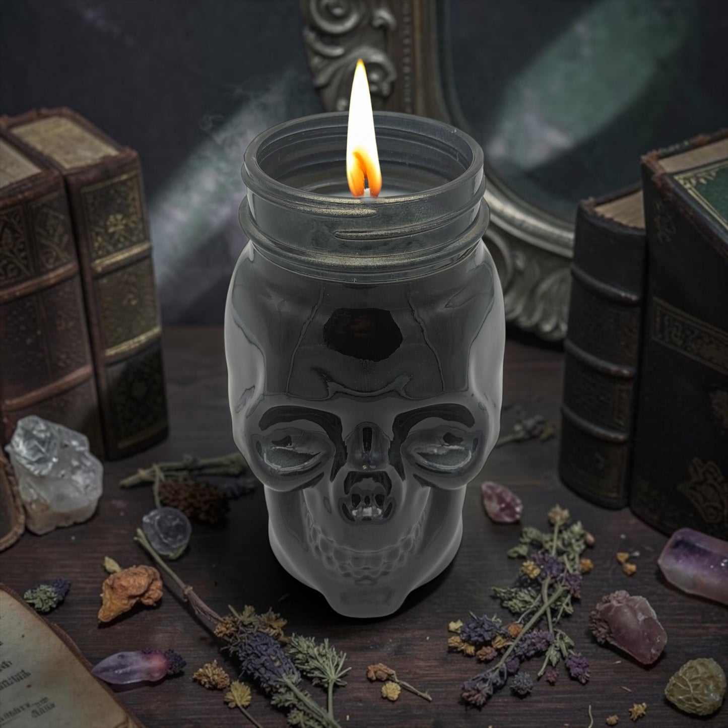 Pumpkin Spice Mason Skull Candle Jar