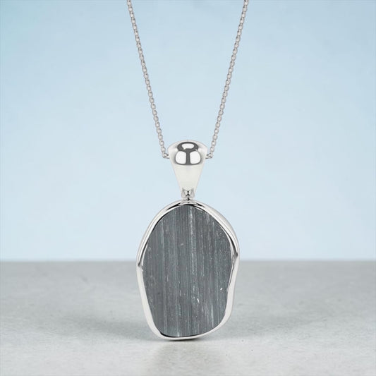 Sterling Silver Natural Selenite Raw Gemstones Pendant Necklace