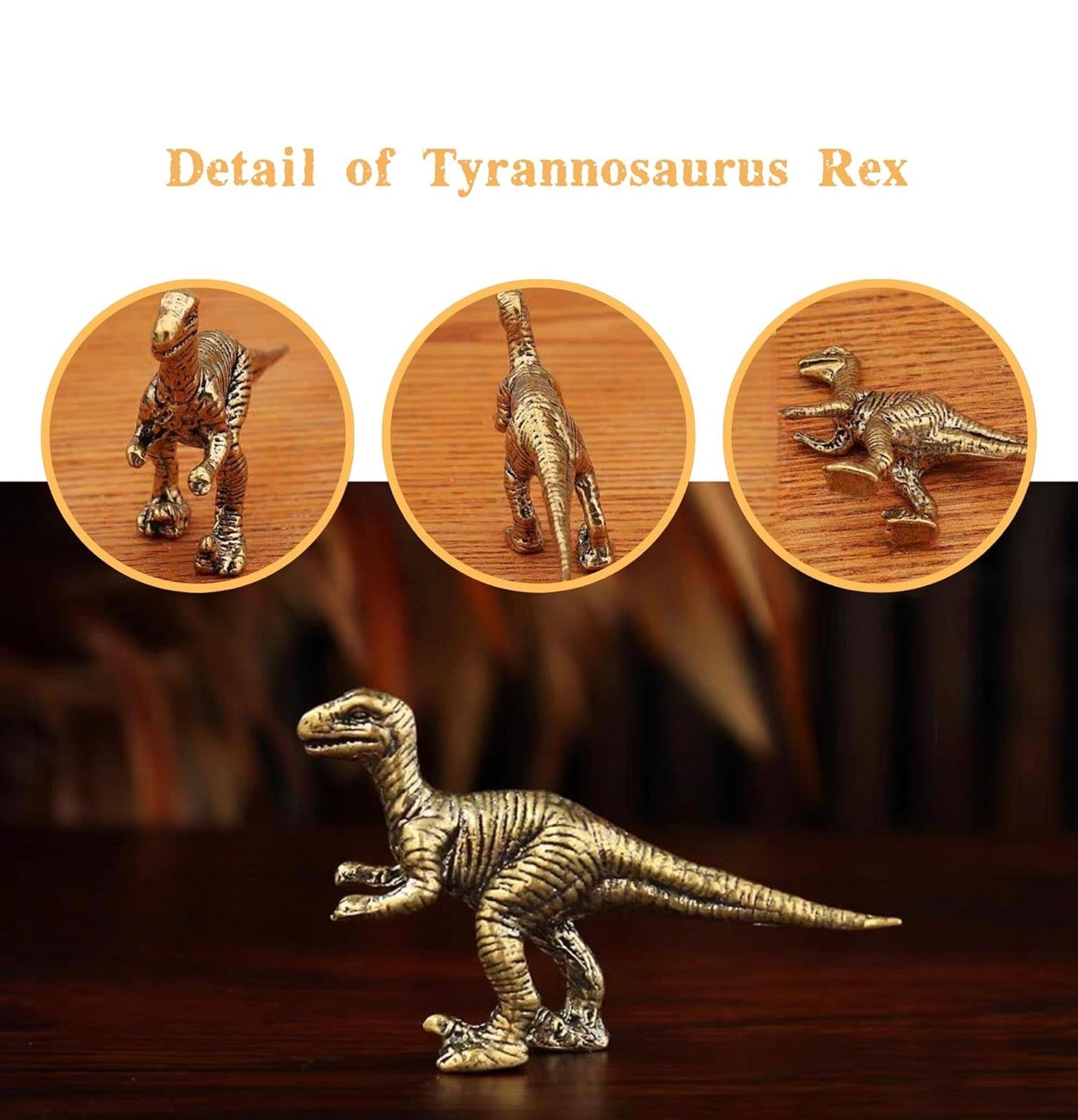 Brass Mini Dinosaur Collectible Figurines - Set Of 3