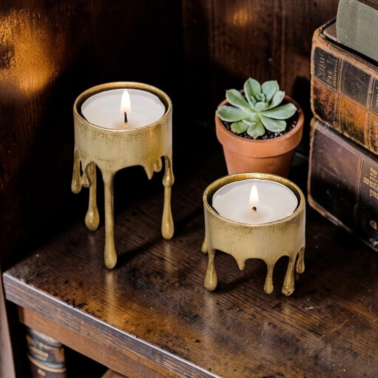 Tealight Gold Dripping Candle Holders - Set of 2